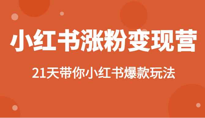 小红书涨粉变现营，21天带你小红书爆款玩法