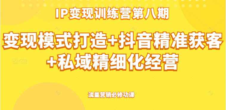 IP变现训练营第八期 ip变现模式打造+抖音精准获客+私域精细化经营，流量营销必修功课