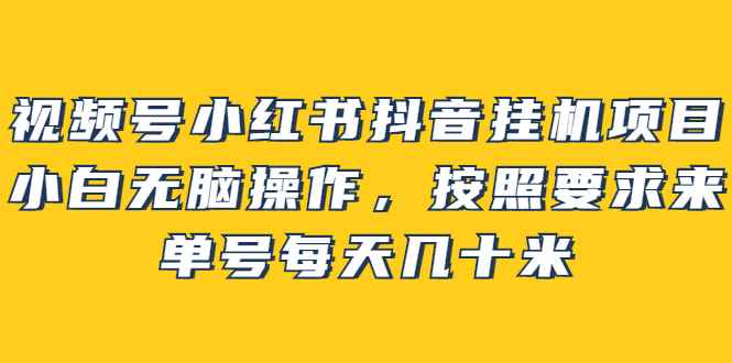 视频号小红书抖音挂机项目，小白无脑操作，按照要求来，单号每天几十米